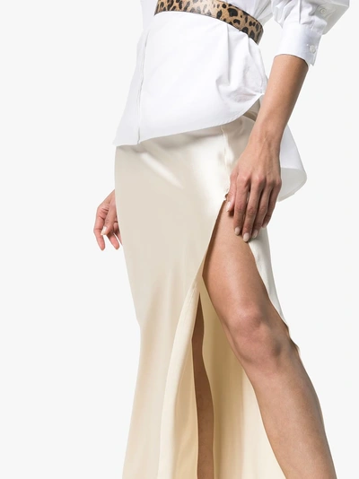 Shop Nili Lotan High-waisted Straight Silk Maxi Skirt In Neutrals
