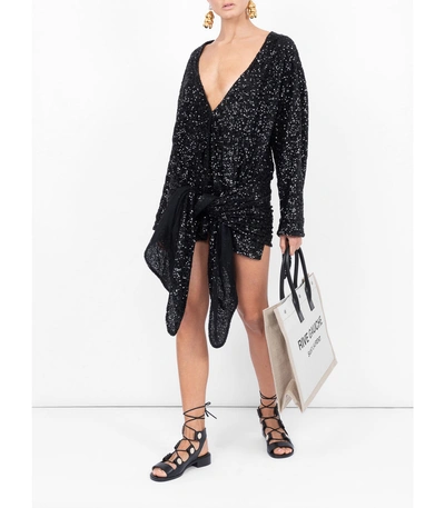 Shop Attico Sequined Asymmetric Dress In Black