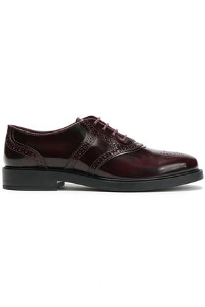 Shop Tod's Glossed-leather Brogues In Merlot