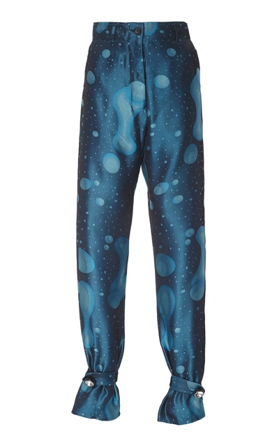 Shop Christopher Kane Silk Jacquard Straight-leg Pants In Blue