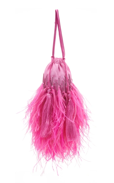 Shop Attico Ostrich Feather Embellished Mini Pouch In Pink