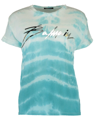 Shop Balmain Tie Dye  Logo T-shirt In Blue