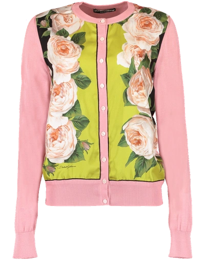 Shop Dolce & Gabbana Crewneck Floral Print Cardigan In Rose-grn