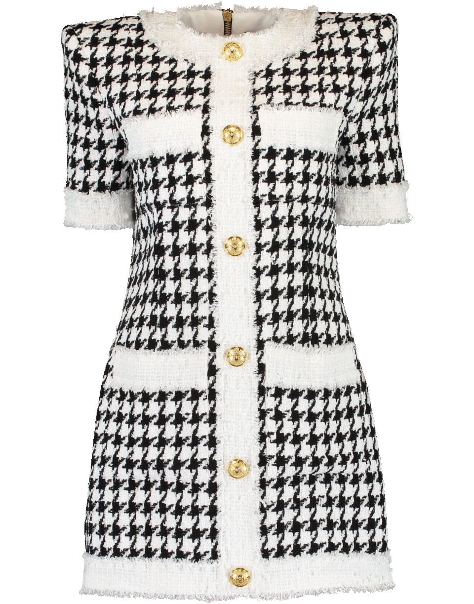 Balmain ButtonEmbellished Houndstooth Tweed Mini Dress In Black ModeSens