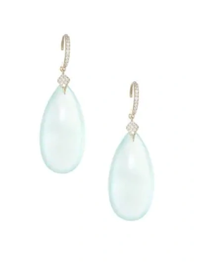 Shop Adriana Orsini 18k Goldplated Silver, Blue Chalcedony & Cubic Zirconia Drop Earrings In Gold-plated