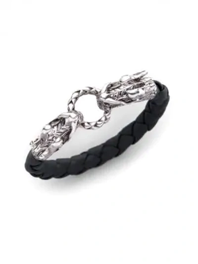 Shop John Hardy Women's Naga Sterling Silver & Leather Dragon Woven Bracelet In Black