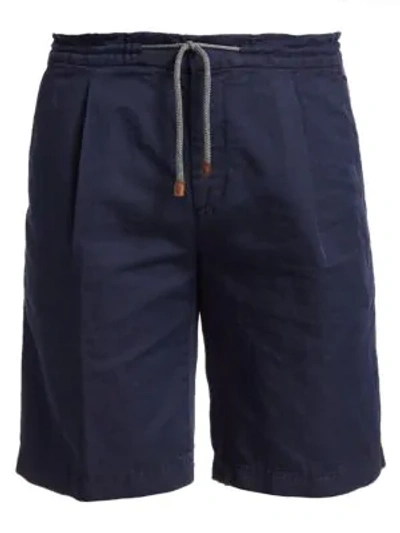 Shop Brunello Cucinelli Men's Linen-blend Drawstring Shorts In Navy