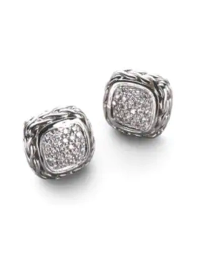 Shop John Hardy Women's Classic Chain Diamond & Sterling Silver Small Square Stud Earrings