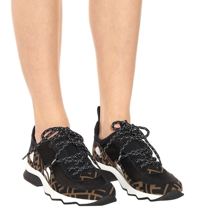 Shop Fendi Mesh And Neoprene Sneakers In Black