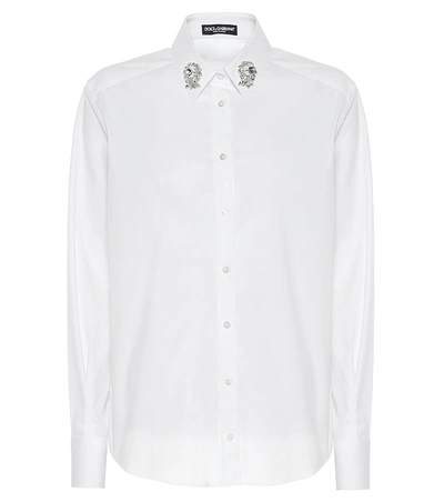 Shop Dolce & Gabbana Embellished Cotton Poplin Shirt In White