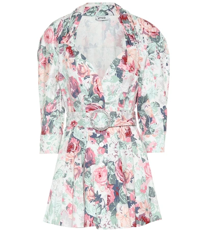 Shop Attico Floral-printed Cotton Minidress In Multicoloured