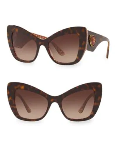 Shop Dolce & Gabbana 54mm Cat Eye Baroque Sunglasses In Gold Brown