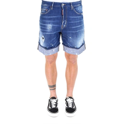 Shop Dsquared2 Bermuda Distressed Denim Shorts In Blue