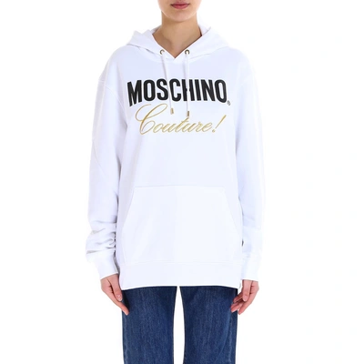 Shop Moschino Logo Hooded Sweatshirt In White