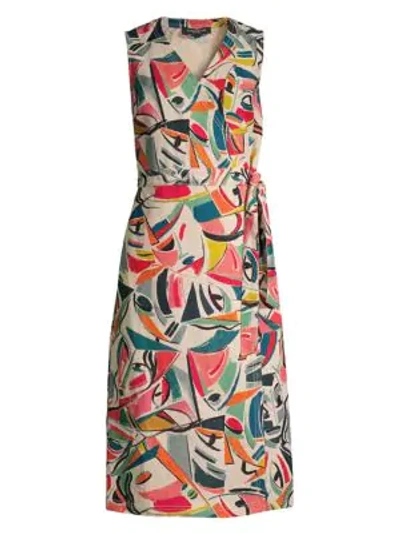 Shop Lafayette 148 Pammie Sleeveless Wrap Dress In Quarry Multi