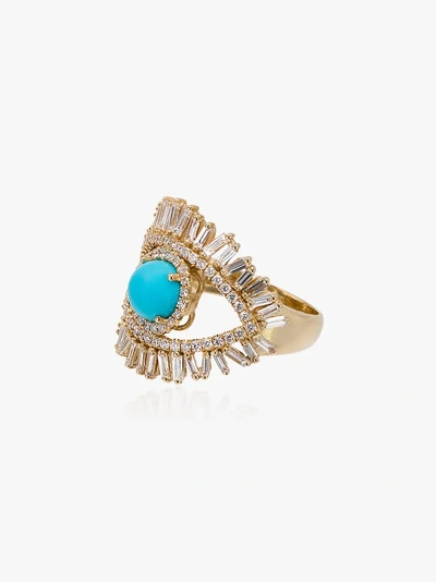 Shop Suzanne Kalan 18k Yellow Gold Evil Eye Fireworks Turquoise And Diamond Ring In Metallic