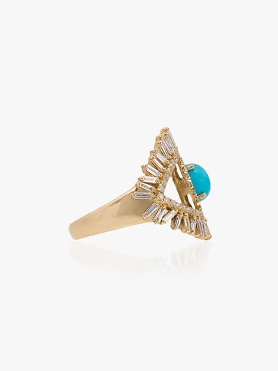 Shop Suzanne Kalan 18k Yellow Gold Evil Eye Fireworks Turquoise And Diamond Ring In Metallic