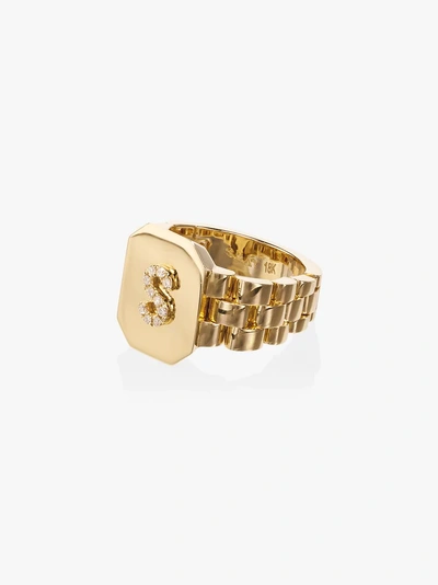 Shop Shay 18k Yellow Gold Initial Diamond Signet Ring In Metallic