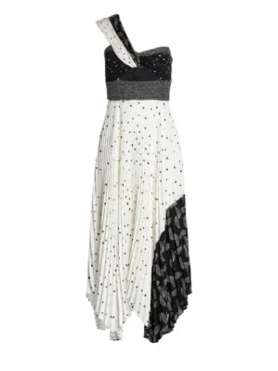 Shop A.l.c Aurora One-shoulder Pleated Dress In White Black