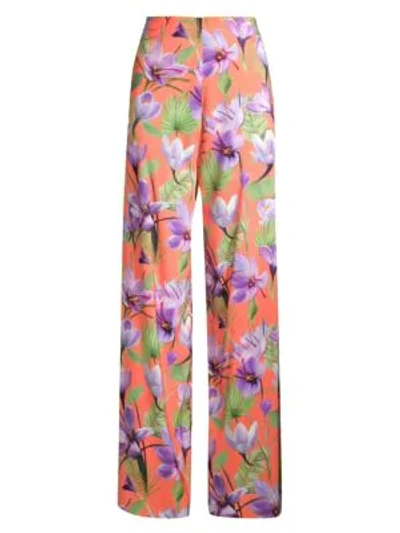 Shop Alice And Olivia Athena Floral Wide-leg Pants In Floral Palm Coral