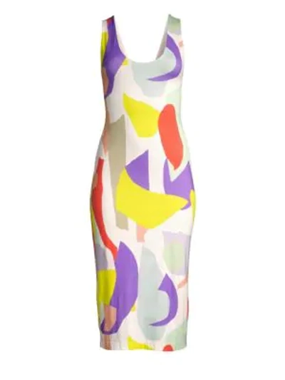 Shop Alice And Olivia James Fitted Scoopneck Dress In Geo Collage Cream Multi