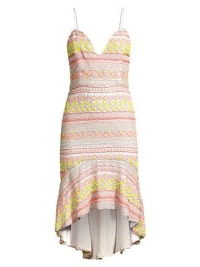 Shop Alice And Olivia Amina Beaded Sweetheart Dress In Off White Multi