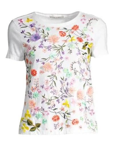 Shop Alice And Olivia Rylyn Embellished Floral T-shirt In White Multi