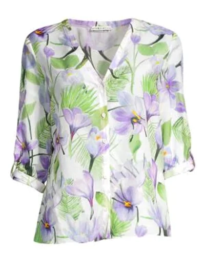 Shop Alice And Olivia Colby Rolled Sleeve Floral Blouse In Multi