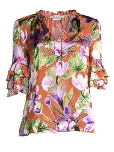 Shop Alice And Olivia Julius Tier-sleeve Floral Tunic Top In Multi