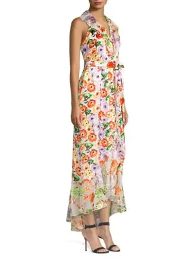 Shop Alice And Olivia Evelia Asymmetric Floral Maxi Dress In Multi