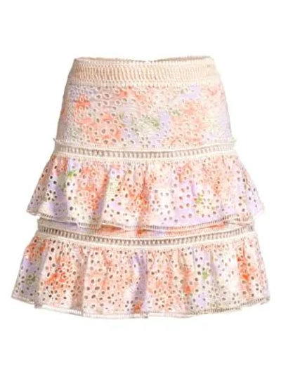 Shop Alice And Olivia Kirsten Eyelet Embroidered Tiered Skirt In Multi