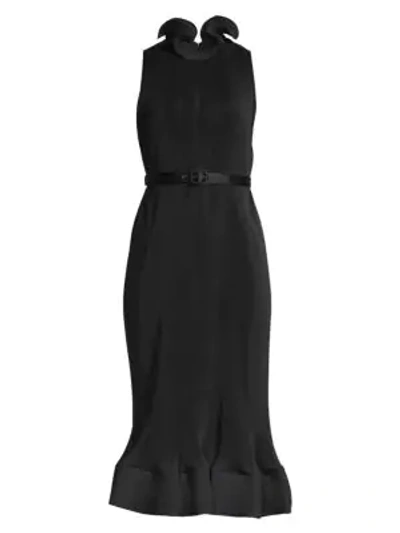 Shop Tibi Pleated Sleeveless Flounce Sheath Dress In Black