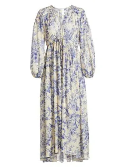 Shop Zimmermann Verity Floral Silk Midi Dress In Bluebird