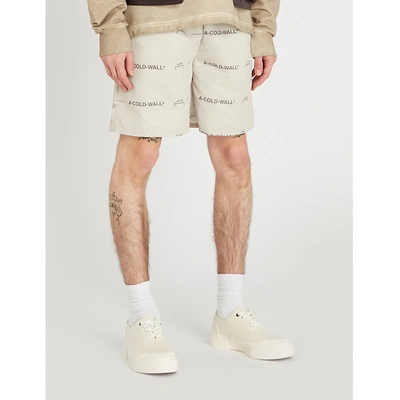 Shop A-cold-wall* Logo-print Relaxed-fit Straight Shell Shorts In Pale Grey