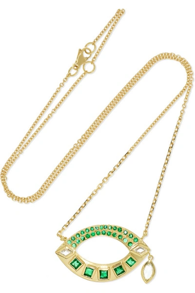 Shop Brooke Gregson 18-karat Gold, Emerald And Diamond Necklace