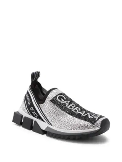 Shop Dolce & Gabbana Sorrento Crystal-embellished Knit Sneakers In White Multi