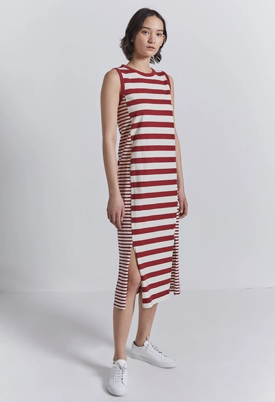 Shop Current Elliott The Perfect Muscle Tee Dress In Burgundy And Cream Stripe