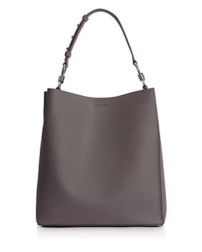 Shop Allsaints Captain North South Leather Tote In Storm Grey/silver