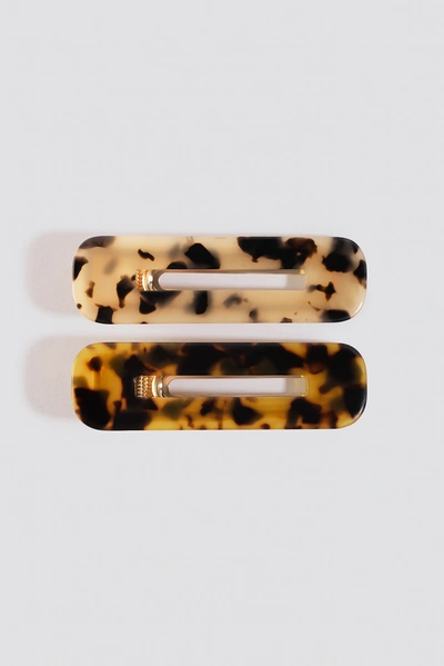 Shop Na-kd Double Pack Squared Hair Clips - Brown In Tortoise