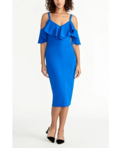 Shop Rachel Rachel Roy Off The Shoulder V-neck Ruffle Dress In Silk Blue