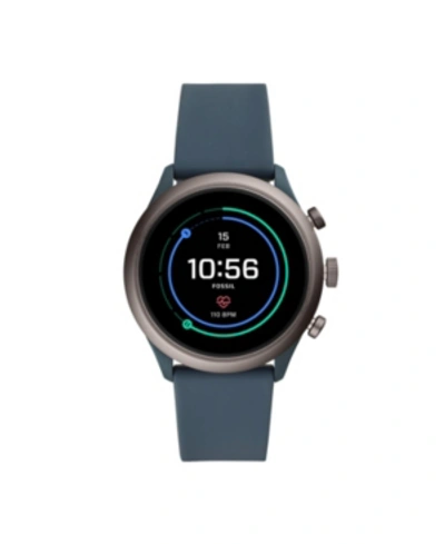 Shop Fossil Men's Sport Hr Smokey Blue Silicone Strap Smart Watch 43mm, Powered By Wear Os By Google