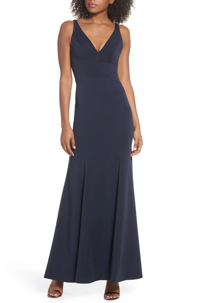 Shop Jenny Yoo Jade Luxe Crepe V-neck Gown In Midnight