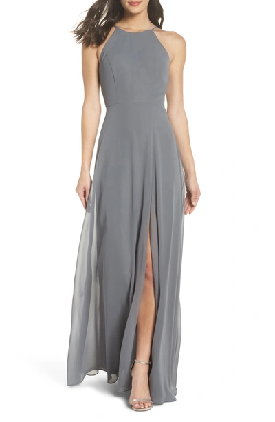 Shop Jenny Yoo Kayla A-line Halter Gown In Denmark Blue
