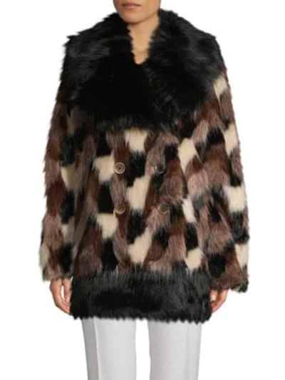 Shop Marc Jacobs Double-breasted Faux Fur Coat In Black Multi