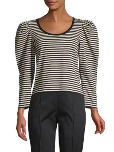 Shop Marc Jacobs Striped Puffed-sleeve Cotton Top In Black Multi