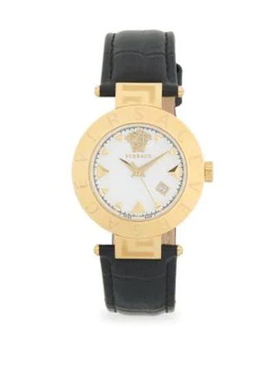 Shop Versace Stainless Steel & Leather-strap Watch In Gold