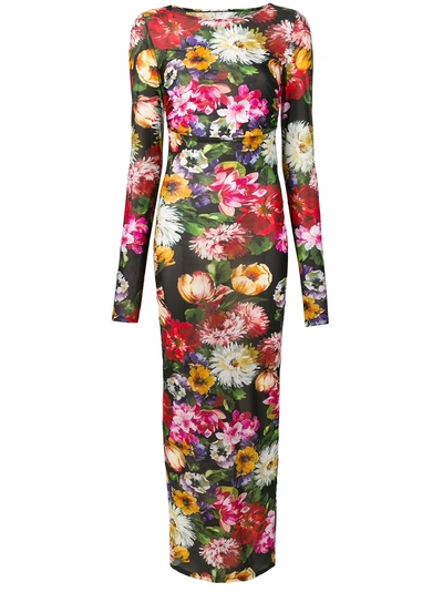Shop Dolce & Gabbana Floral Print Long Dress - Black