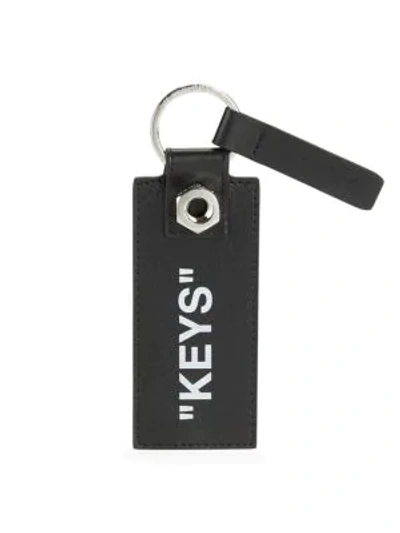 Shop Off-white Quote Leather Keychain In Black White