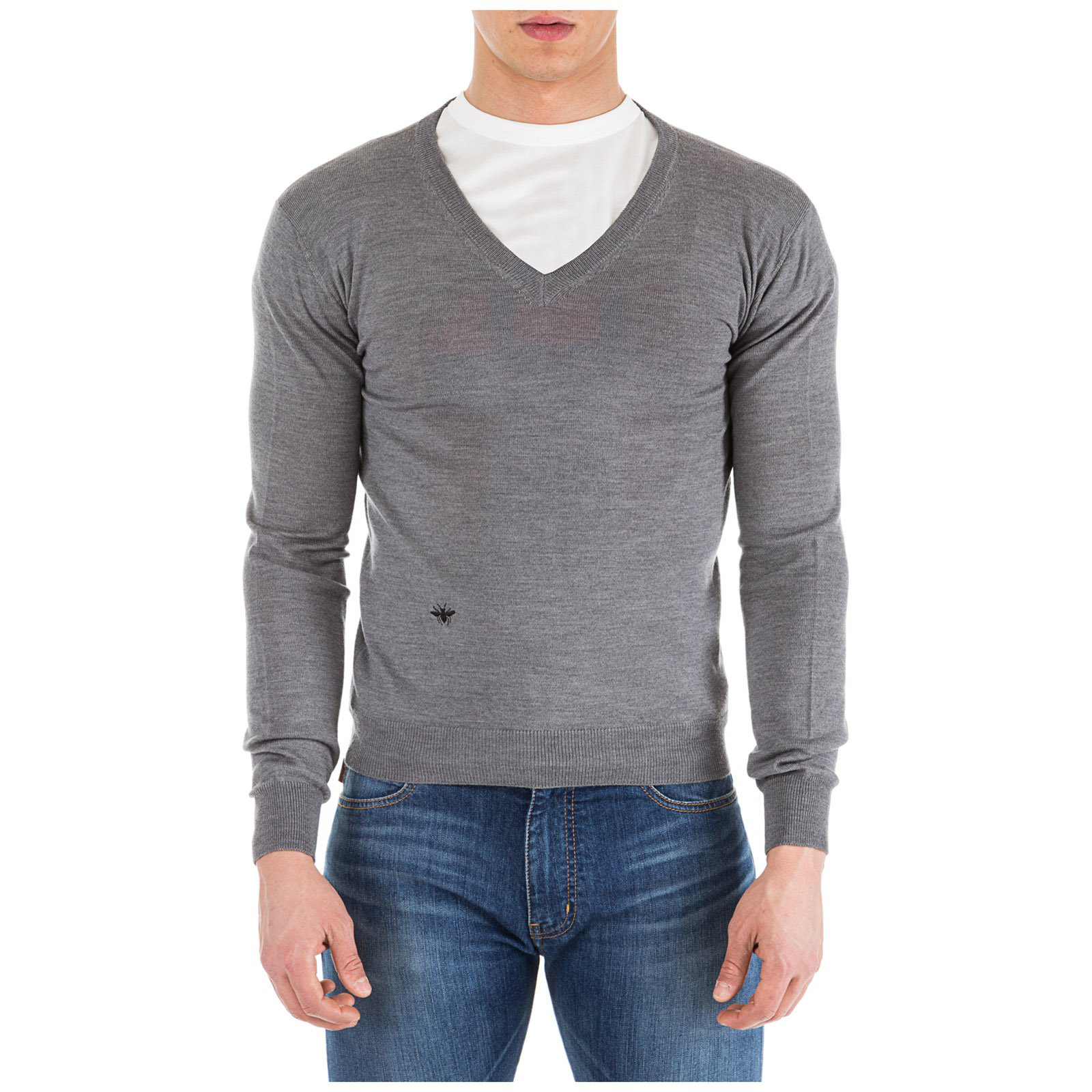 Dior Men's V Neck Jumper Sweater Pullover In Grey | ModeSens