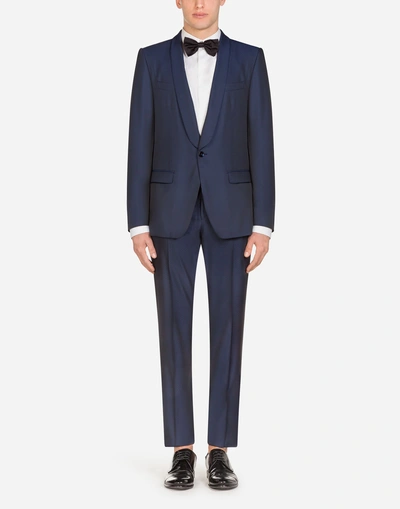 Shop Dolce & Gabbana Martini Suit In Micro Design Jacquard In Blue